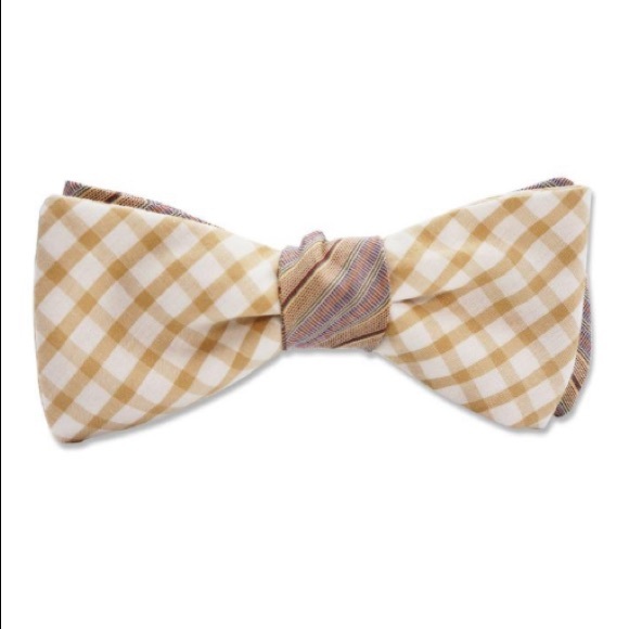 ZB Savoy Tan Striped Checked “Phuket” Bow Tie - Picture 3 of 8